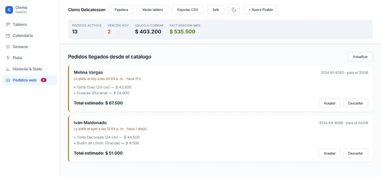 La bandeja donde caen los pedidos hechos desde el catálogo